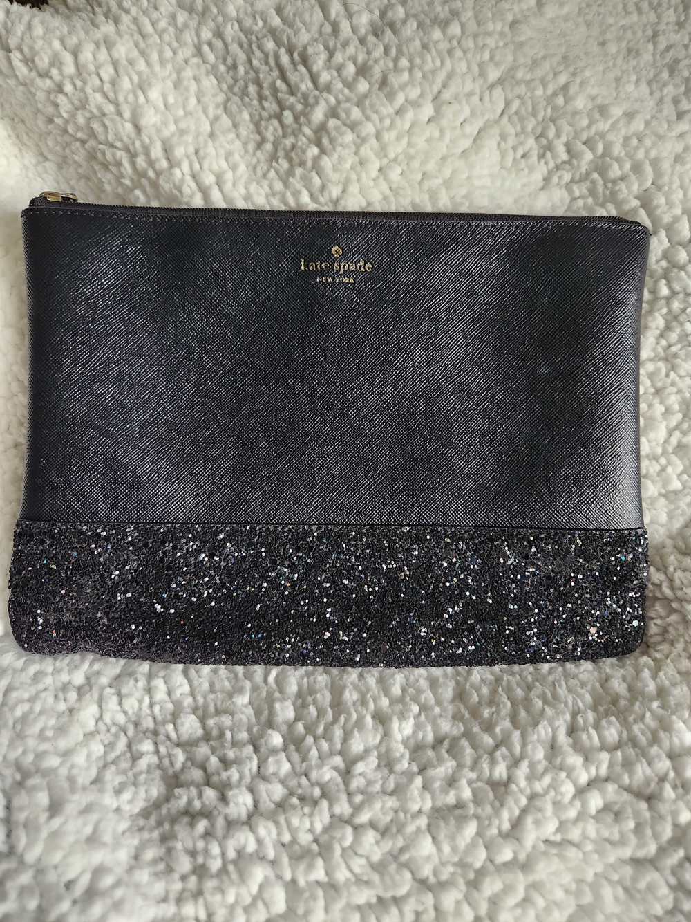 kate spade New York Black Glitter Zip Pouch